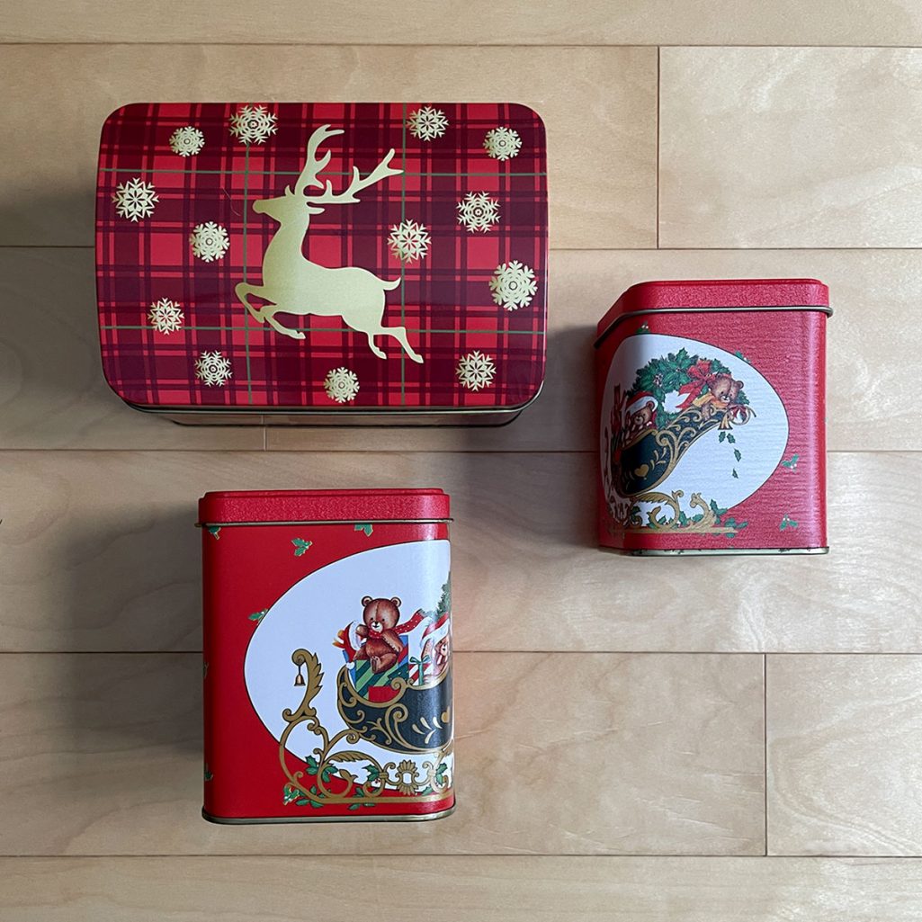 Tiny Trash Can Christmas gift tins for wrapping gifts with zero waste
